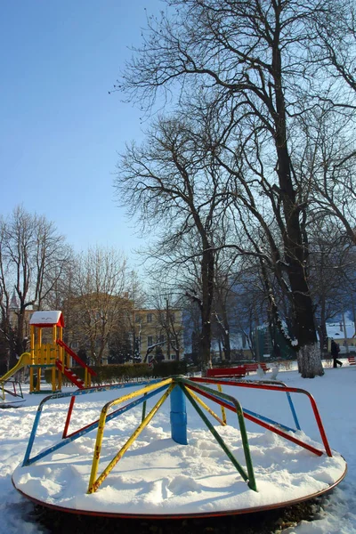 Children Playground Covered Snow Brasov Transylvania Romania — Stock Photo, Image