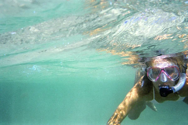 Fotografía Ejemplar Una Joven Guapa Que Hace Snorkeling —  Fotos de Stock