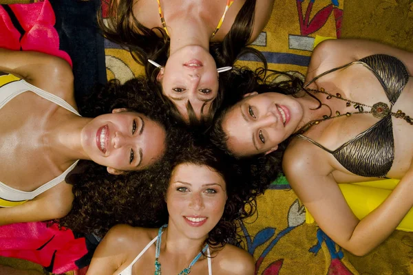 Stock Photograph Four Gorgeous Young Girls Relaxing Ocean Hot Summers — Photo