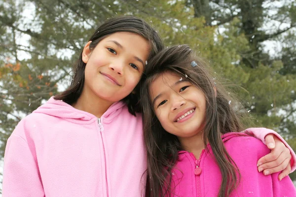 Dwie Siostry Korzystające Utdoors Zimie — Zdjęcie stockowe