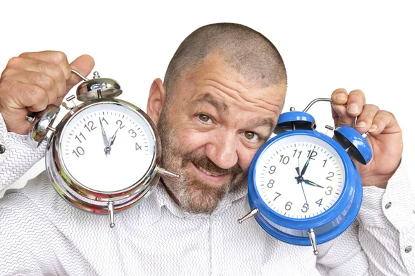 Biznesmen Trzymający Zegar — Zdjęcie stockowe