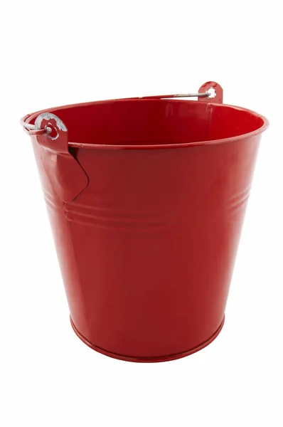 Röd Plast Hink Isolerad Vit Bakgrund — Stockfoto