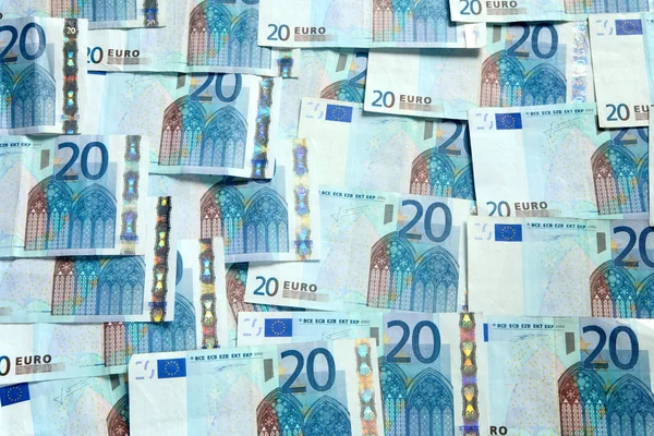 20种欧元纸币的背景 — 图库照片