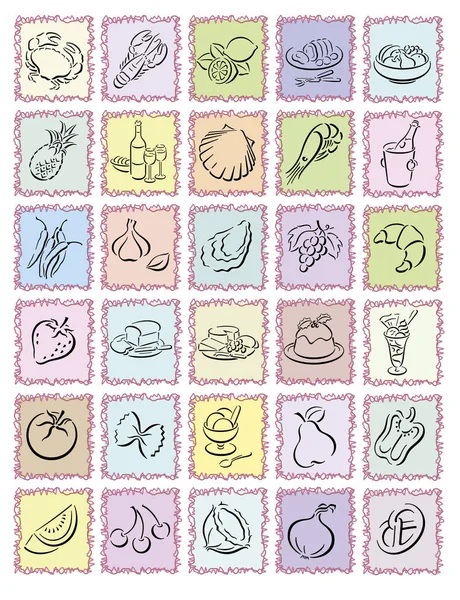 Quadrados Coloridos Com Símbolos Alimentares — Fotografia de Stock