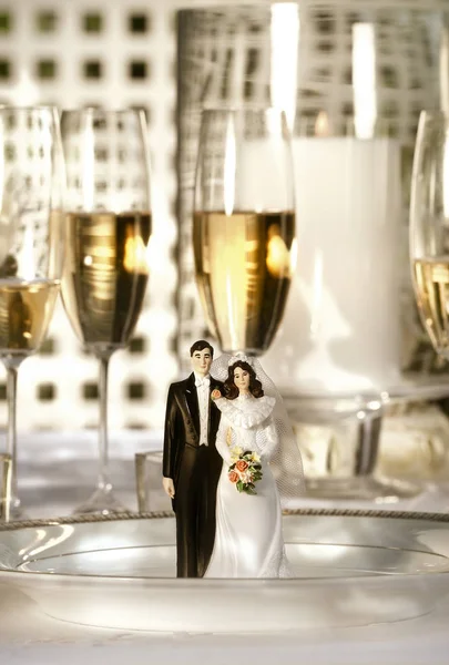 Figuras Bolo Casamento Placa Recepção Jantar — Fotografia de Stock