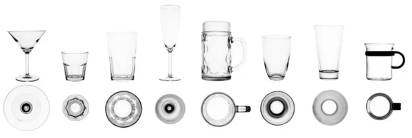 Set Aus Verschiedenen Leeren Gläsern Und Flaschen Isoliert Auf Weißem — Stockfoto