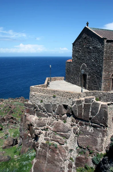Vista Mar Con Iglesia Castelsardo —  Fotos de Stock