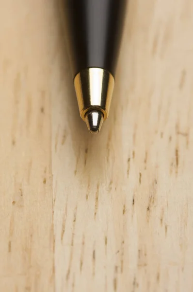 Ball Point Pen Macro Wood Background Narrow Depth Field — Stock Photo, Image