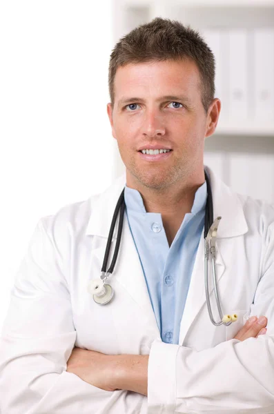 Happy Male Doctor Working Office Smiling — Stock Photo, Image