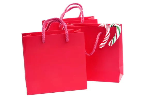 Three Red Bags Candy Canes Copy Space — Foto de Stock