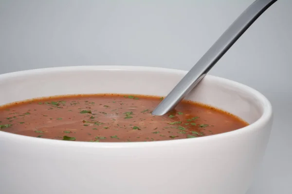 Sopa Tomate Com Colher — Fotografia de Stock