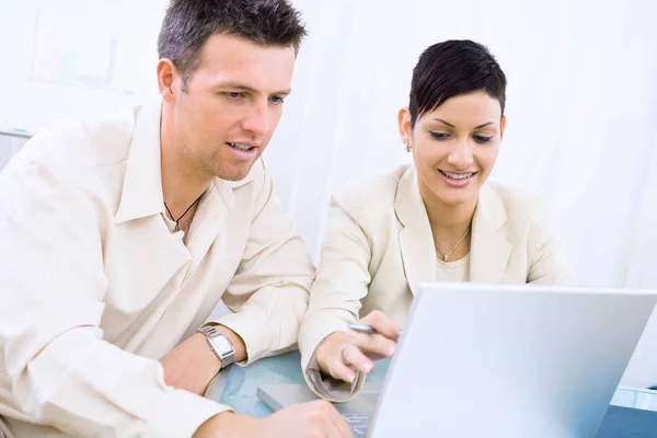 Business Couple Working Office Smiling Stock Picture