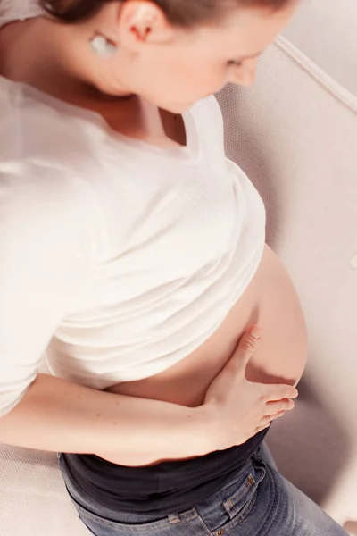 Pregnant Woman Holding Her Belly Hands — Stock Photo, Image