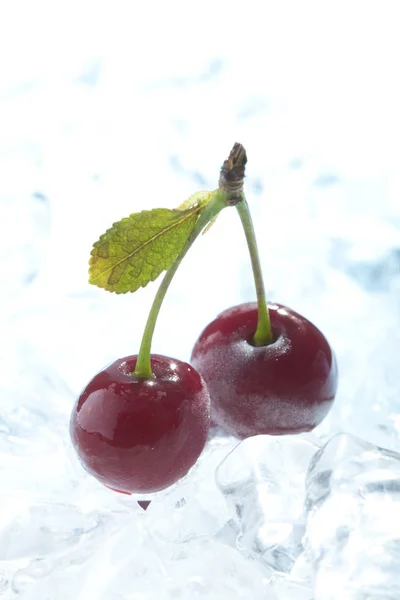 Cereja Congelada Cubos Gelo — Fotografia de Stock