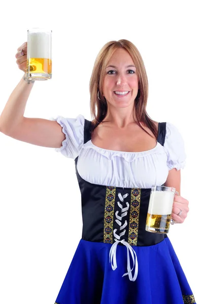 Mooie Jonge Vrouw Dirndl Met Bier — Stockfoto