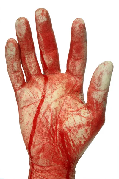 Kéz Vérben Elszigetelt Fehér Háttér — Stock Fotó