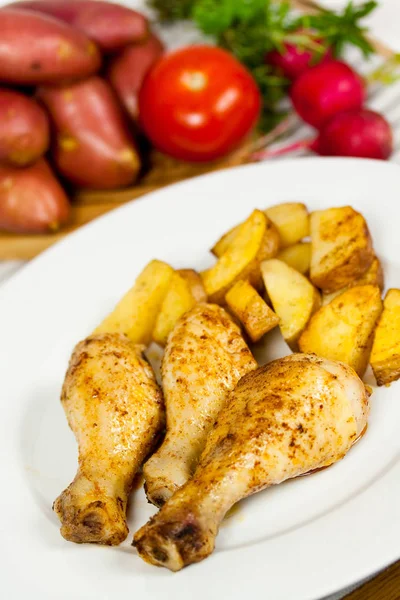 Pommes Terre Frites Poulet — Photo