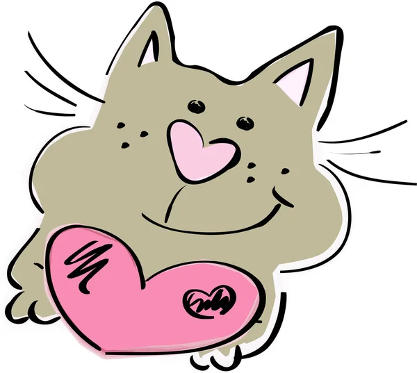Amigável Desenho Animado Gato Com Coração — Fotografia de Stock