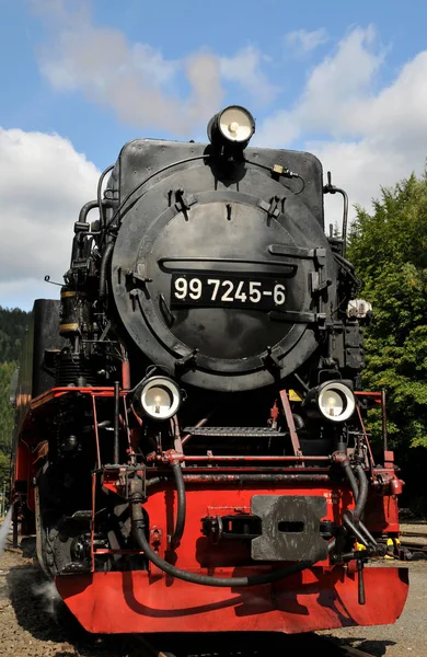Dampflokomotive Auf Der Eisenbahn — Stockfoto