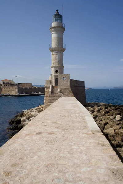 Foto Stata Scattata Nel Porto Chania Creta Mostra Torre Veneziana — Foto Stock