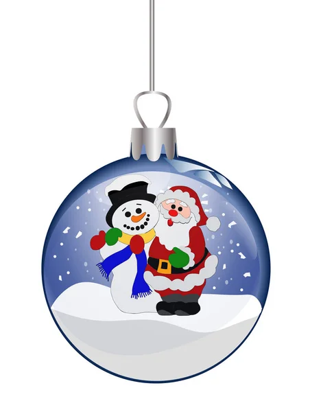 Kerstmis Sneeuwbol Met Kerstman Sneeuwman — Stockfoto