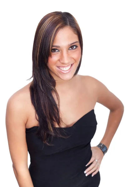 Siyah Elbiseli Genç Latin Kadın — Stok fotoğraf