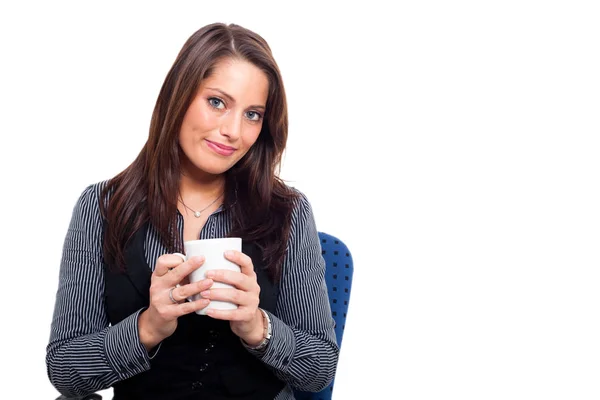 Mujer Joven Sosteniendo Una Taza Café — Foto de Stock