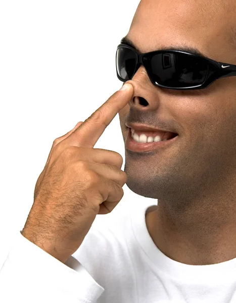 Man Touch Nose Finger — Stock Photo, Image