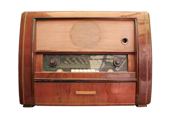 Stare Drewniane Vintage Radio Izolowane Białym Tle — Zdjęcie stockowe
