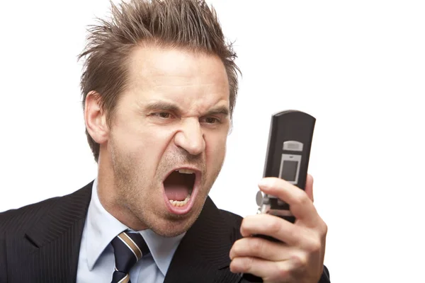 Hombre Negocios Tiene Estrés Mareos Teléfono Móvil —  Fotos de Stock