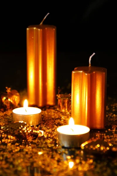 Tealights Świecami Bożego Narodzenia Dekoracji Bożego Narodzenia — Zdjęcie stockowe