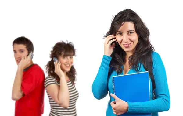 Studerande Kvinna Talar Med Telefon — Stockfoto