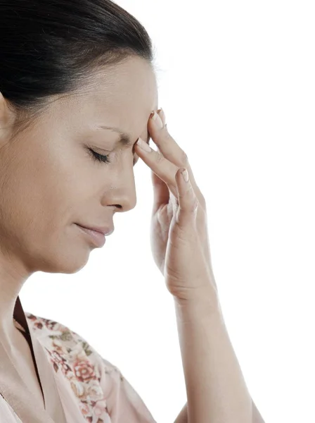 Headache Woman Asian Isolated White Background — Stock Photo, Image