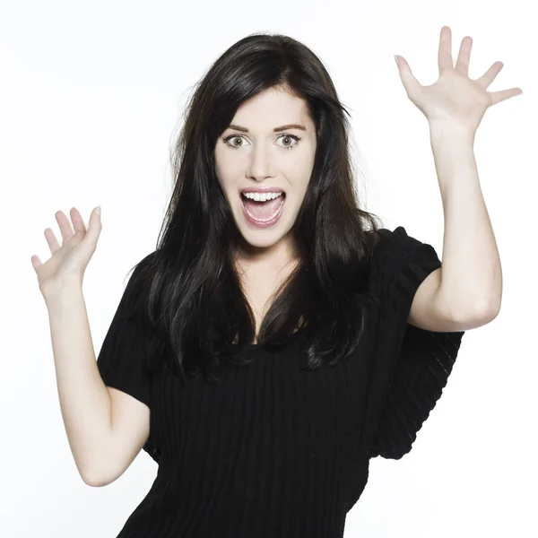 Studio Shot Portret Geïsoleerde Witte Achtergrond Van Een Mooie Grappige — Stockfoto