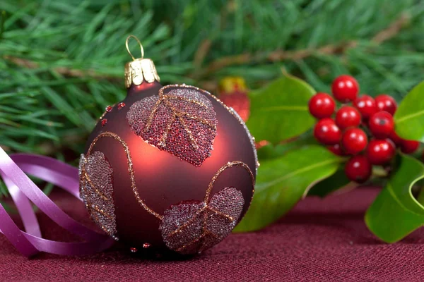 Decoração Natal Com Bolas Ilex — Fotografia de Stock