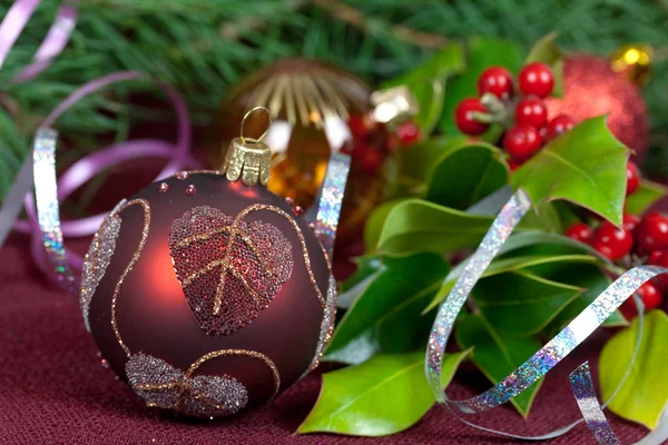 Decoración Christmas Con Bolas Ilex — Foto de Stock