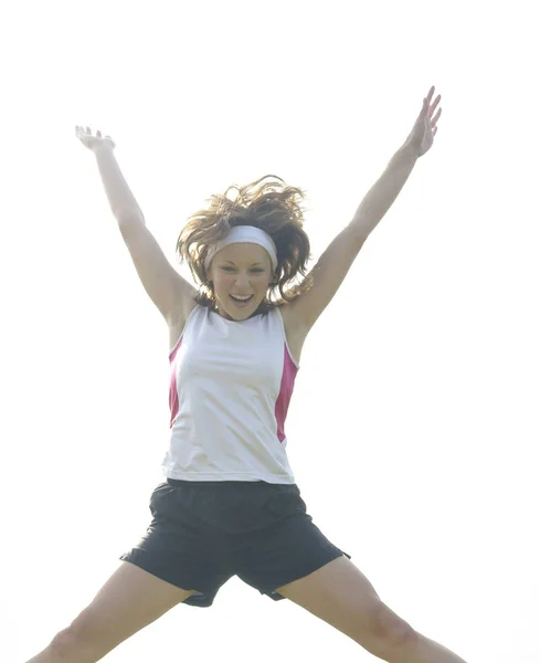 Young Woman Jumping White Background — Stock Photo, Image