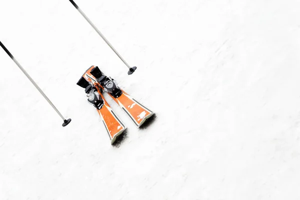 Winter Scene Pair Skis Left Snow Copy Space — Stock Photo, Image