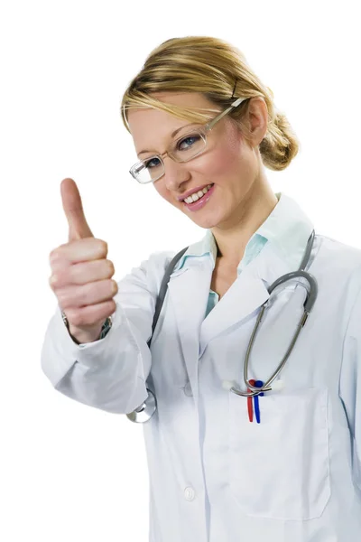 Sağlık Tıp Baş Parmağı Havada Genç Bir Doktor — Stok fotoğraf
