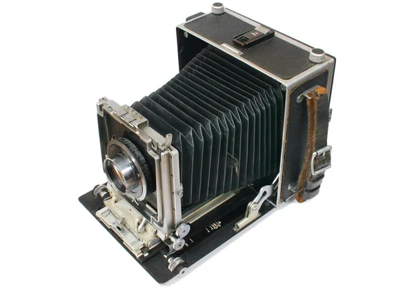 老式大型5X4型印刷机和带扩展波纹管的演播室摄像机 — 图库照片