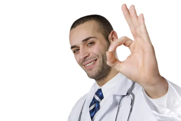 Υγειονομική Περίθαλψη Και Ιατρική Νεαρός Γιατρός Κάνει Εντάξει Χειρονομία — Φωτογραφία Αρχείου