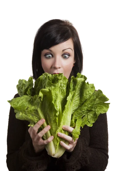 Vida Casa Mulher Desfrutando Monte Salada Fresca — Fotografia de Stock