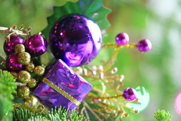 Viola Ornamento Presente Immerso Nell Albero Natale — Foto Stock