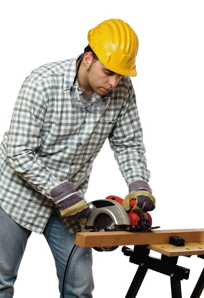 Manual Worker Electric Saw — Stock Photo, Image