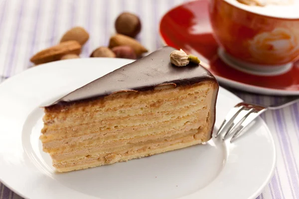 Chocolate Hazelnut Cake Cappuccino — Stock Photo, Image