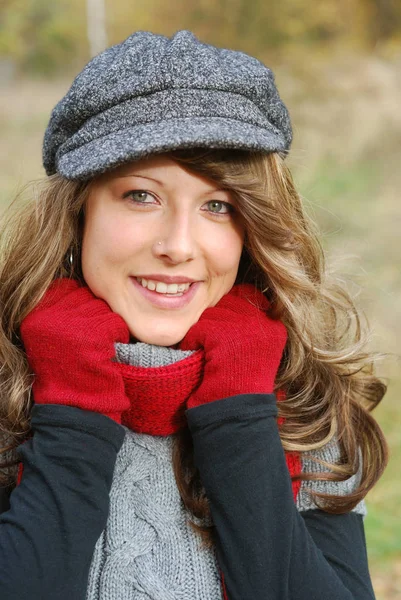 Portrait Beautiful Young Woman Red Scarf — Stock Photo, Image