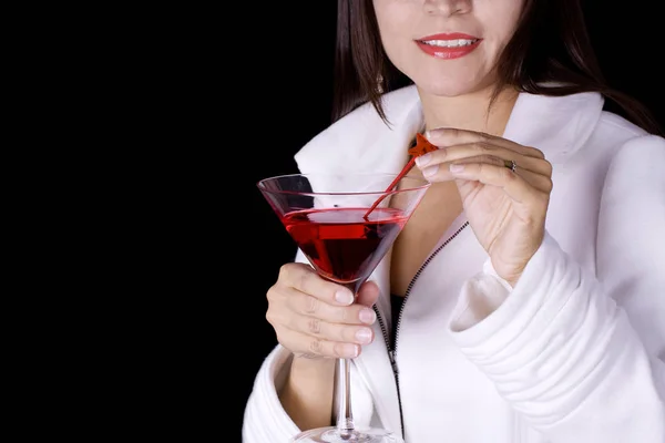 Frau Mit Rotem Cocktail — Stockfoto
