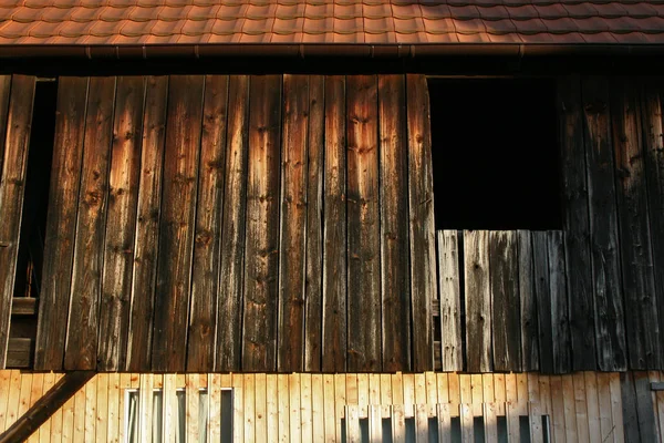 Facciata Legno Nella Calda Luce Del Tramonto — Foto Stock