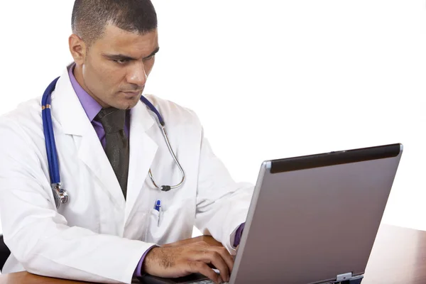 Medical Doctor Reviewing His Notes Laptop — Stock Photo, Image