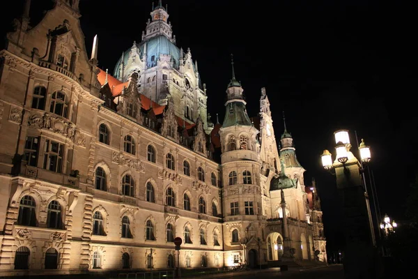 Neues Rathaus Hannover Νύχτα — Φωτογραφία Αρχείου